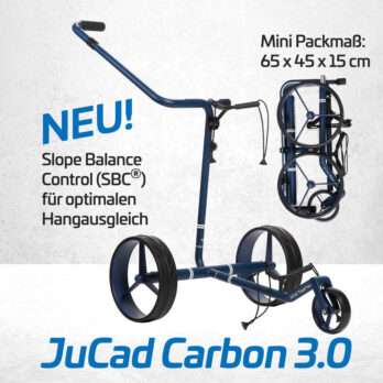 Freddy's exclusiver Golftrolley Shop ★ Hochwertige Premium Marken 34 JuCad Carbon Travel Royal Navy 3.0
