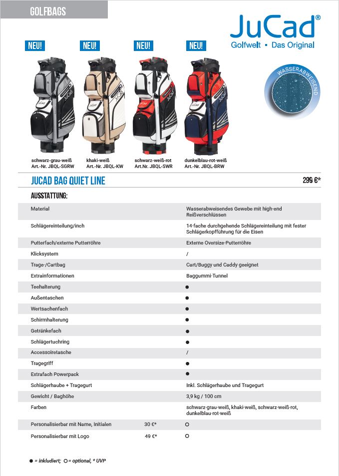JuCad Bag Quiet Line Khaki Weiß 7 JuCad Bag Quiet Line, Datenblatt