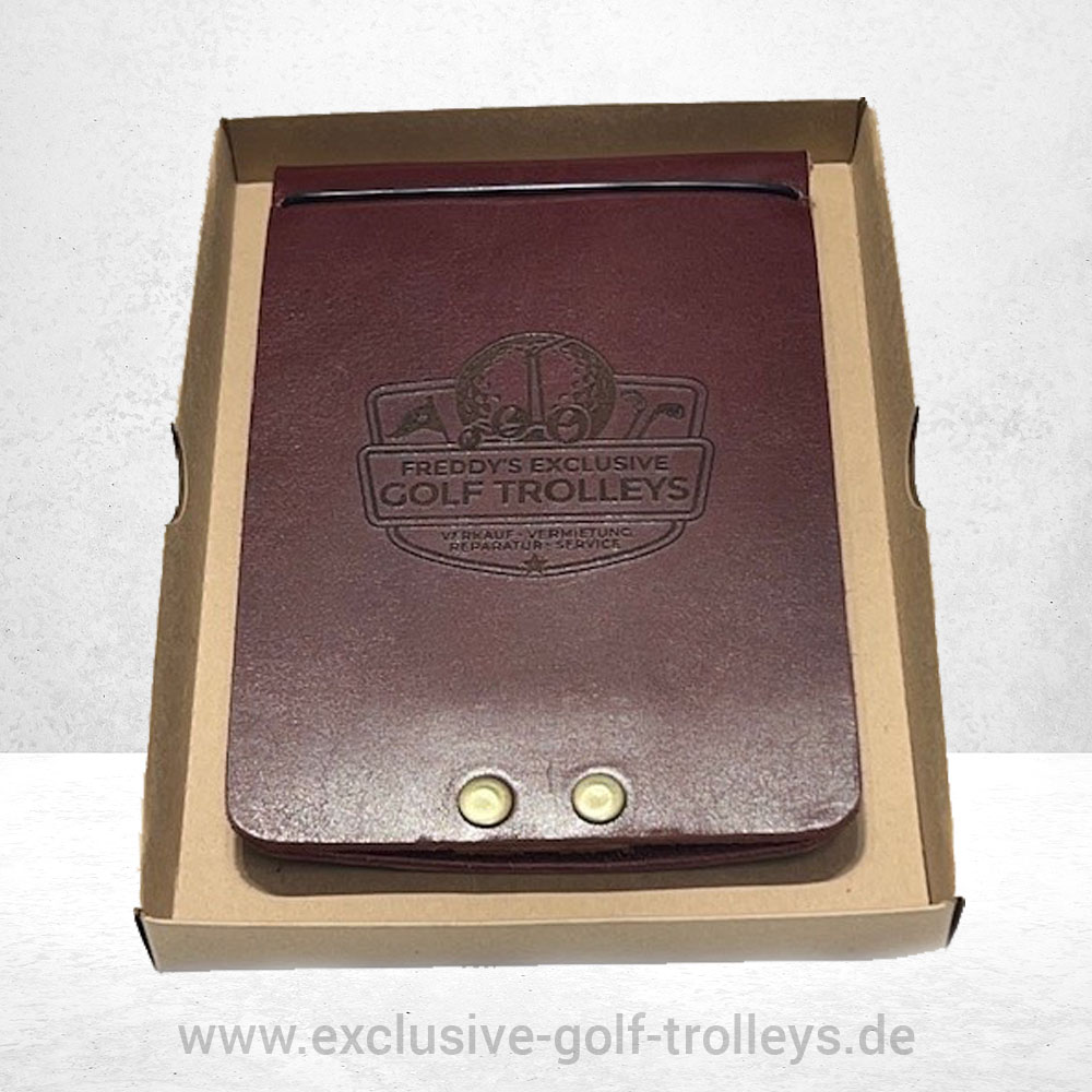 Scorekartenmappe personalisiert Leder 10 Scorekartenmappe aus Leder, personalisiert, Stifthalter genietet, viele Farben, Logo und Text, Golfclub, Clubmannschaft