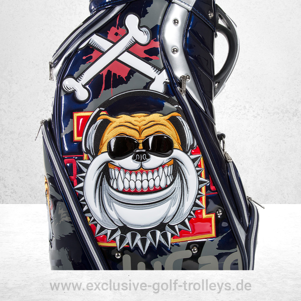 JuCad Golfbag Luxury Blau 3 JuCad Golfbag Luxury Pitbull Golftasche Luxury Limited Edition bestickt Luxusgolfbag blau