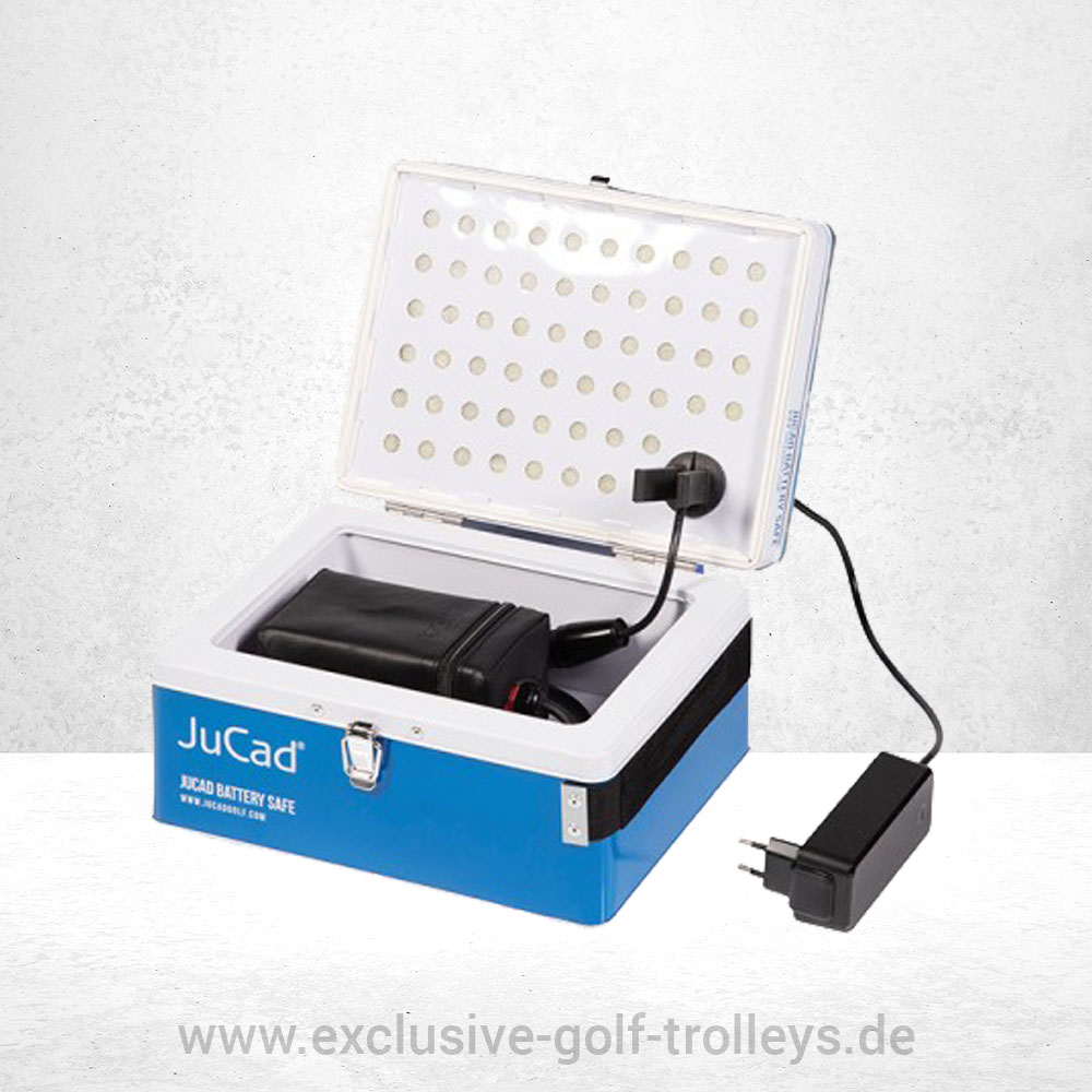 JuCad mobiles Ladegerät für Powerpack 5 JuCad Akku Safe, feuerfeste Box für das sichere Laden von Akkus aller Art. Feuerfeste Ladebox, Ladebox für Golfclubs, Feuerfest für Akkus, Sicheres Akku laden