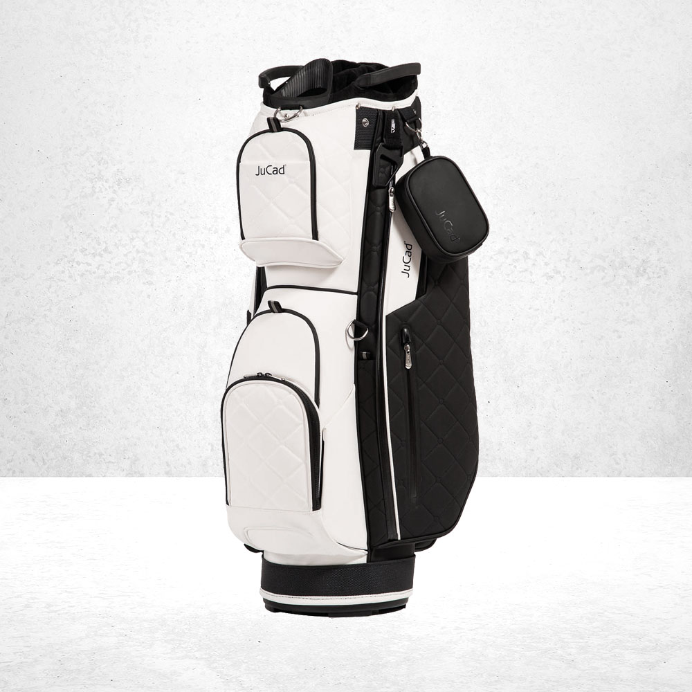 JuCad Golfbag First Class Schwarz Weiß 1 JuCad Golfbag First Class in Schwarz Weiß, Wasserabweisend, 14-fache Schlägerunterteilung, Gesteppte Optik,