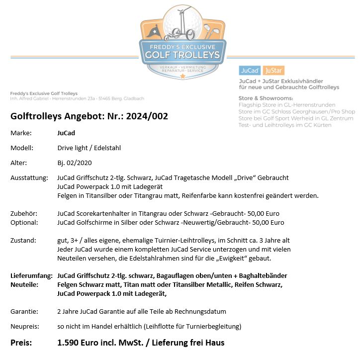 JuCad Drive light 1.0 Edelstahl Golftrolley 1 JuCad Drive light 1.0, Edelstahl, Refurbished