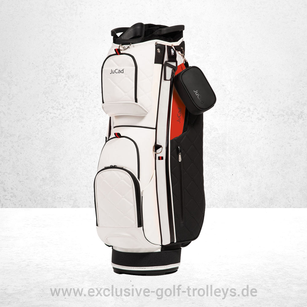 JuCad Golfbag First Class Dunkelblau 2 JuCad Golfbag first Class in Weiß Rot, Wasserabweisend, 14-fache Schlägerunterteilung, Gesteppte Optik,
