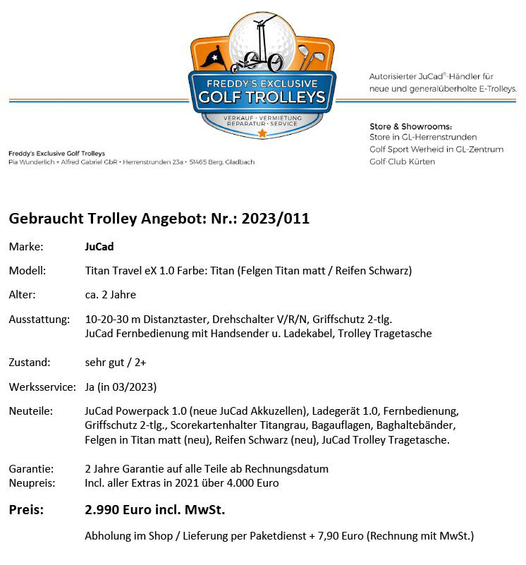 JuCad Titan Travel eX 1.0 Gebraucht Golftrolley 1 JuCad Titan Travel eX 1.0 Gebraucht Golftrolley