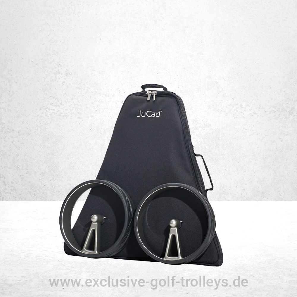 JuCad Phantom Titan 2.0 Golftrolley Black on Black 9 Tragetasche JuCad Phantom mit Reifen Phantom titan Silber