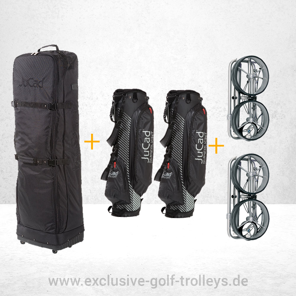 JuCad Travelcover mit Rollen groß 2 JuCad Golf Reiseset Travelset Travelbag Golfbag Komplettset Golftrolley Golfschirm Scorekartenhalter Edelstahl
