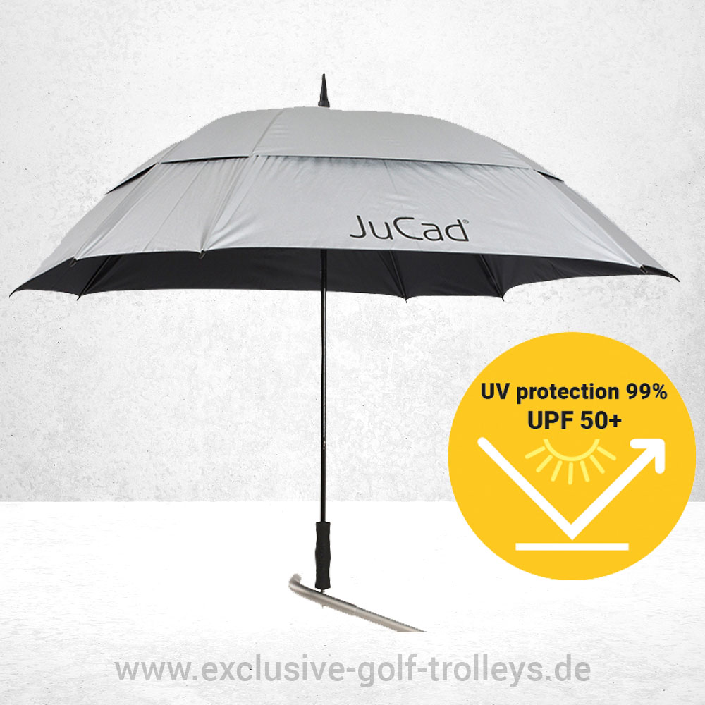 JuCad Drive S 2.0 Golftrolley Komplett Set 9 JuCad Golfschirm Windproof Silber mit 99% UV-Protection