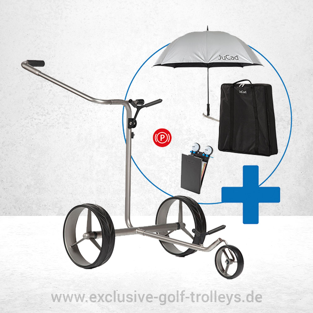 JuCad Titan Drive SL 1.0 Master Golftrolley Set 1 JuCad Drive SL 2.0 Master Titan Set Golftrolley JuCad Zubehör Golfcaddy Caddy Elektrocaddy Elektrotrolley JuCad Schirm JuCad Scorekartenhalter JuCad Trolleytragetasche JuCad Titan Drive
