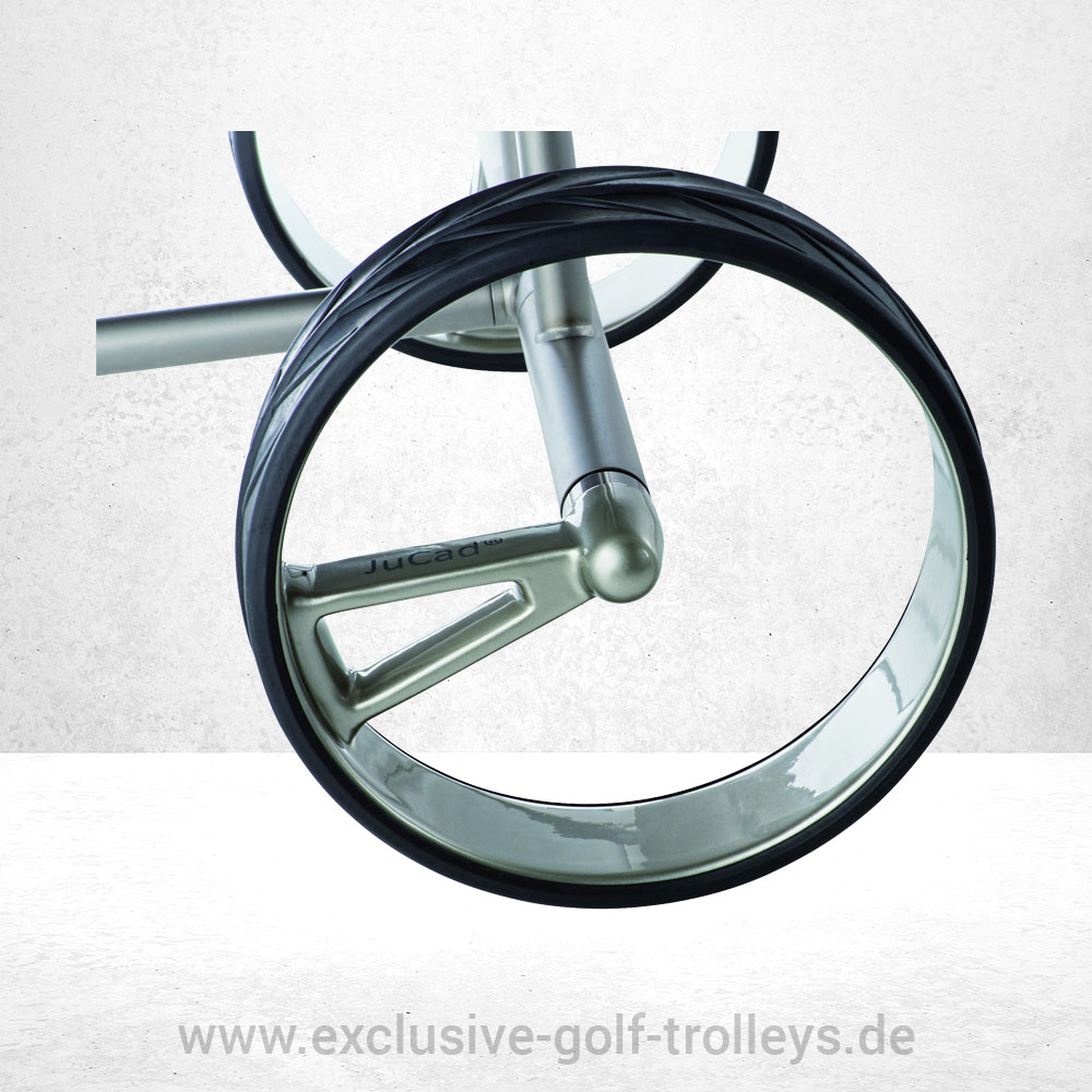 JuCad Phantom Titan 2.0 eX Golftrolley 7 JuCad Phantom 1-Speichen Felgen Titan Silber mit Reifen Schwarz