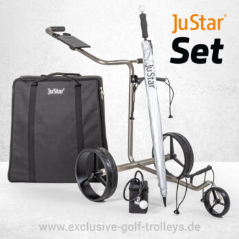 JuStar Edelstahl Golftrolley Set mit Parkbremse Schwarz