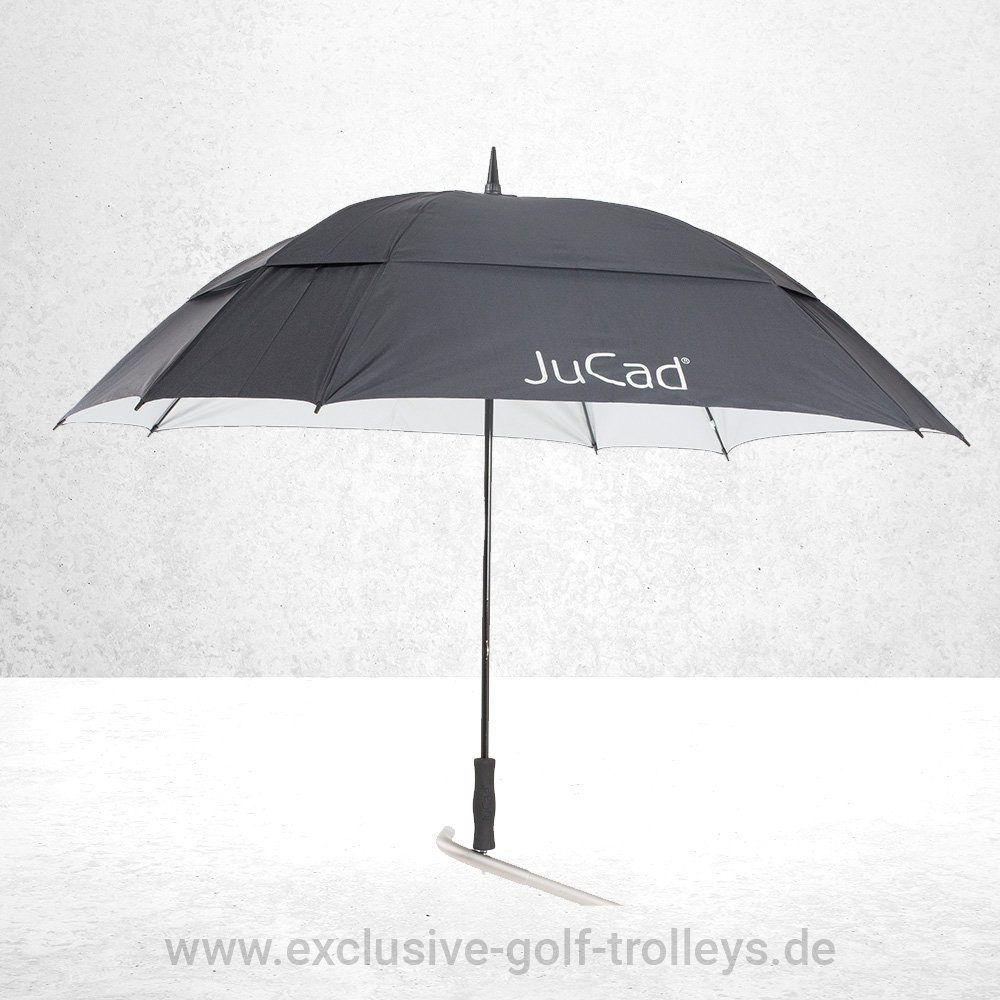 JuCad Carbon Travel 2.0 Nero SV Golftrolley 10 JuCad Schirm Windproof, JuStar Golfschirm, Golf Schirm, Sonnenschirm, Windsicherung, Schwarz, Silber, Blau, Rot, Schirmhalterung, JuCad