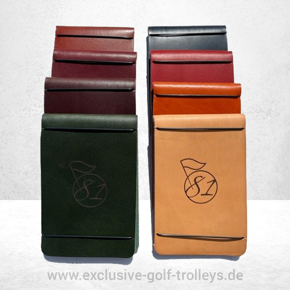Scorekartenmappe personalisiert Leder 11 Scorekartenmappe aus Leder, personalisiert, Stifthalter genietet, viele Farben, Logo und Text, Golfclub, Clubmannschaft