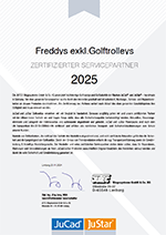 Zertifikat Jucad 2025 - Freddys exklusive Golftrolleys - Zertifizierter Servicepartner