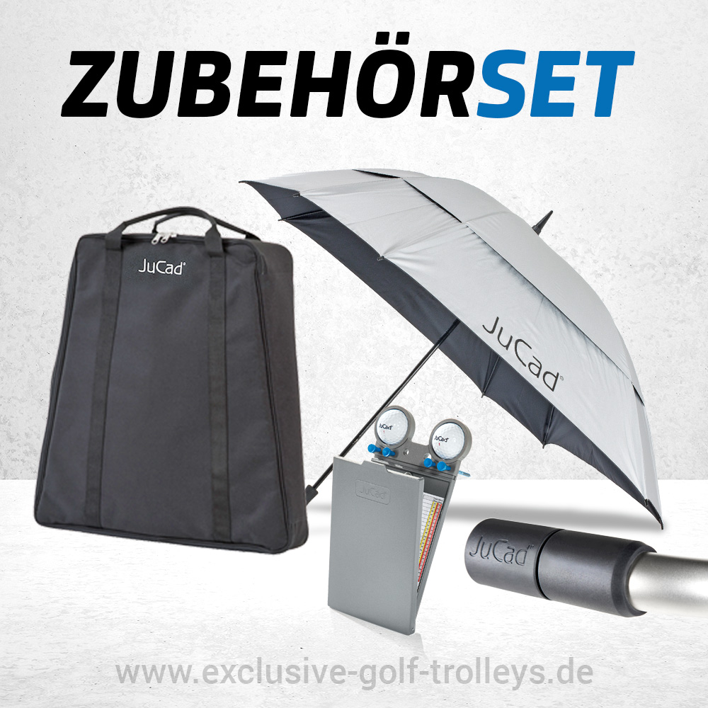 JuCad Zubehör Set Drive Titangrau 1 JuCad Zubehör Set, JuCad Golfschirm, JuCad Scorekartenhalter, JuCad Griffschutz, JuCad Trolley Tragetasche, JuCad Zubehör